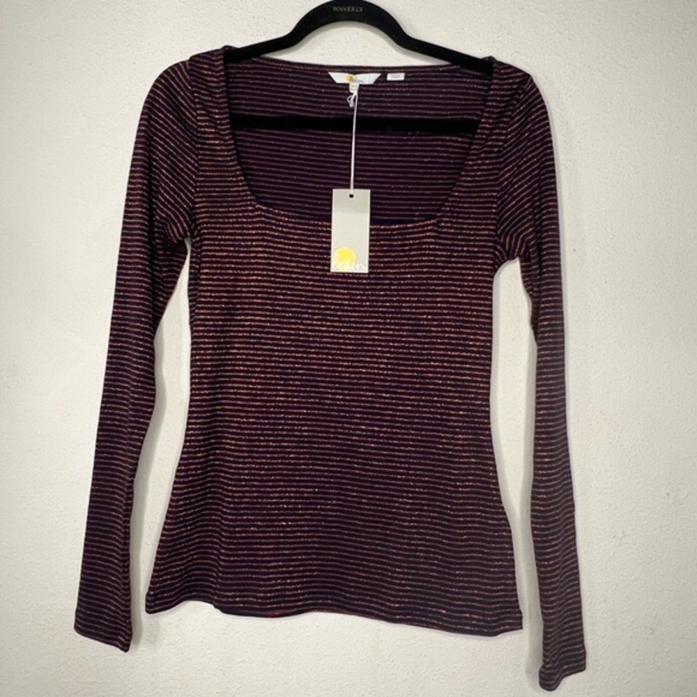 Boden Metallic Stripe Top, Navy/ Copper, size 6 NWT